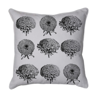 Chrysanthemums Collage Light Grey & Black