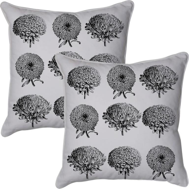 Chrysanthemums Collage Light Grey & Black