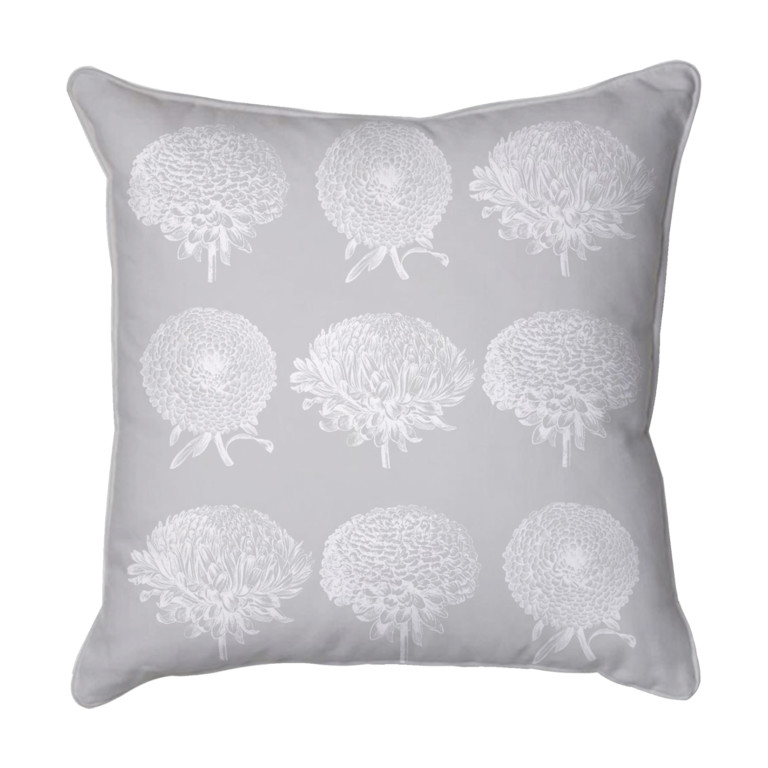 Chrysanthemums Collage Light Grey & White