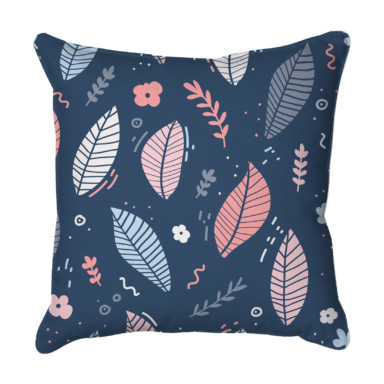 Copse Leaves & Flowers Navy Blue