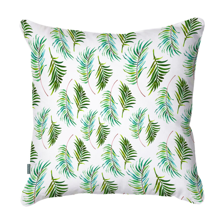 Palm Frond White Quick Dry Outdoor Cushion